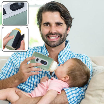 chauffe biberon portable vert avec USB - papa avec bébé