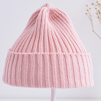 bonnet bébé rose - laine tricotée