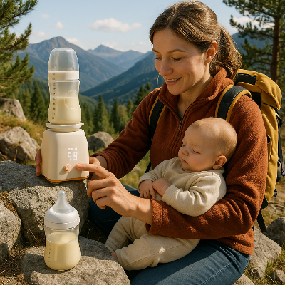 chauffe biberon nomade avec batterie - randonnée maman avec bébé