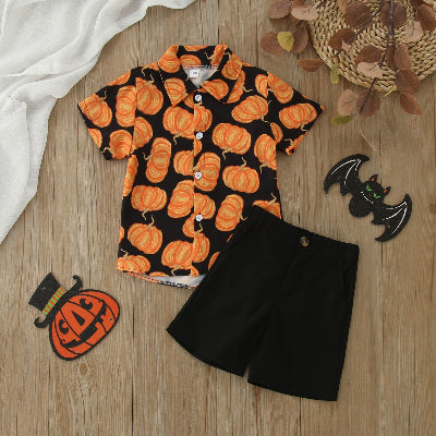 chemise noir enfant citrouilles halloween