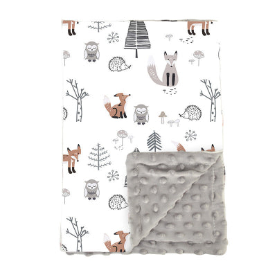 couverture apaisante pour bébé - blanc avec hibou et renard