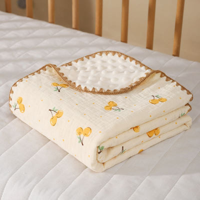 couverture bébé en velours - motif cerises jaunes