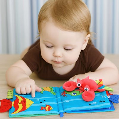 livre bébé en tissu - sensoriel éveil - crabe