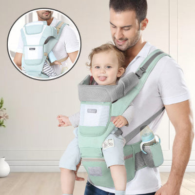 papa avec enfant dans porte bebe -  2 positions