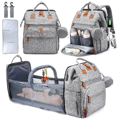 sac à langer gris  avec berceau pliable- babybag 5 en 1