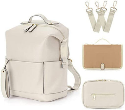 sac à  langer en cuir blanc - sac à dos pour maman
