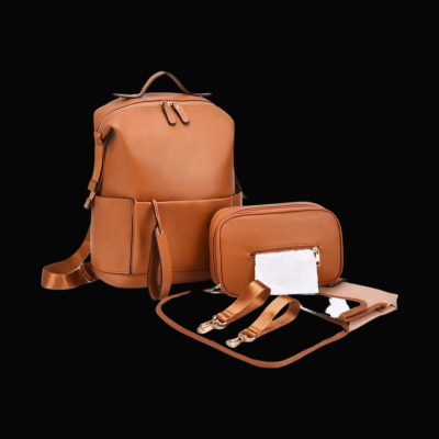 pochettes et sac a  langer en cuir marron - sac à dos pour maman